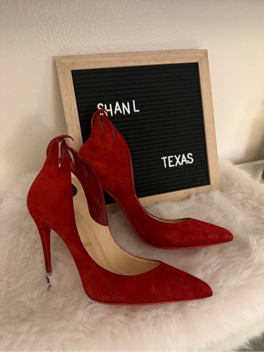 Christian Louboutin Red Flame Suede Stiletto Pumps - Picture 4 of 8